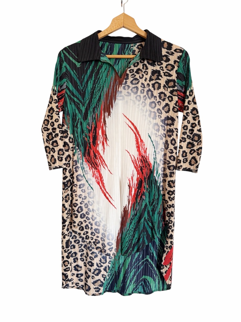 Kate Hewko Micro Accordion Pleated Animal Print Tunic Top size S/M